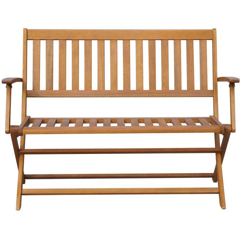 Jenny Outdoor Bench, 47 Inch, Brown Acacia Wood, Folding X Cross Legs - Benzara