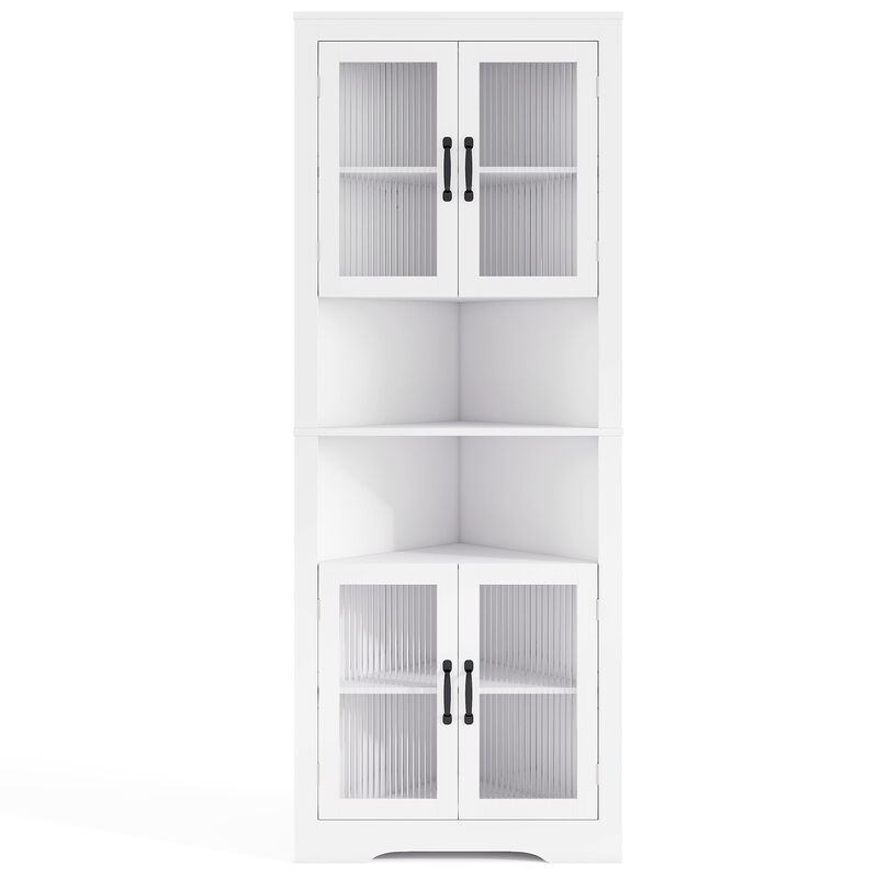 White 67 Inch Tall Corner Buffet Cabinet with Tempered Glass Doors image number 0