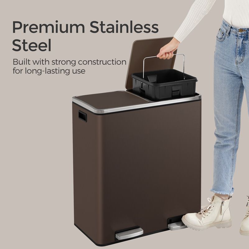 Dual Section Kitchen Trash Can with Airtight Hinged Lid System image number 4