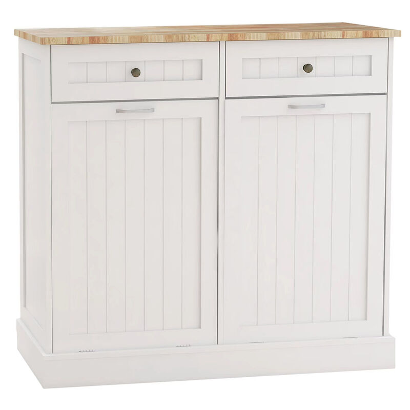 39.37 in. W x 13.78 in. D x 35.34 in. H Ready to Assemble Trash Can Kitchen Cabinet in White with 2 Drawers