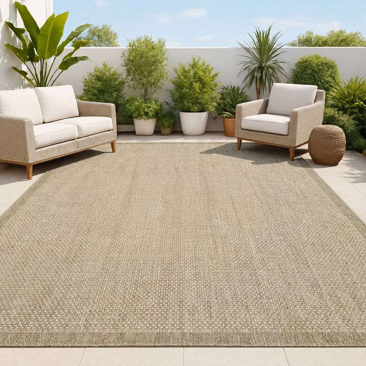 Maxine Smart Jute Contemporary Border Boho Fine Rib Weave Indoor/Outdoor Area Rug