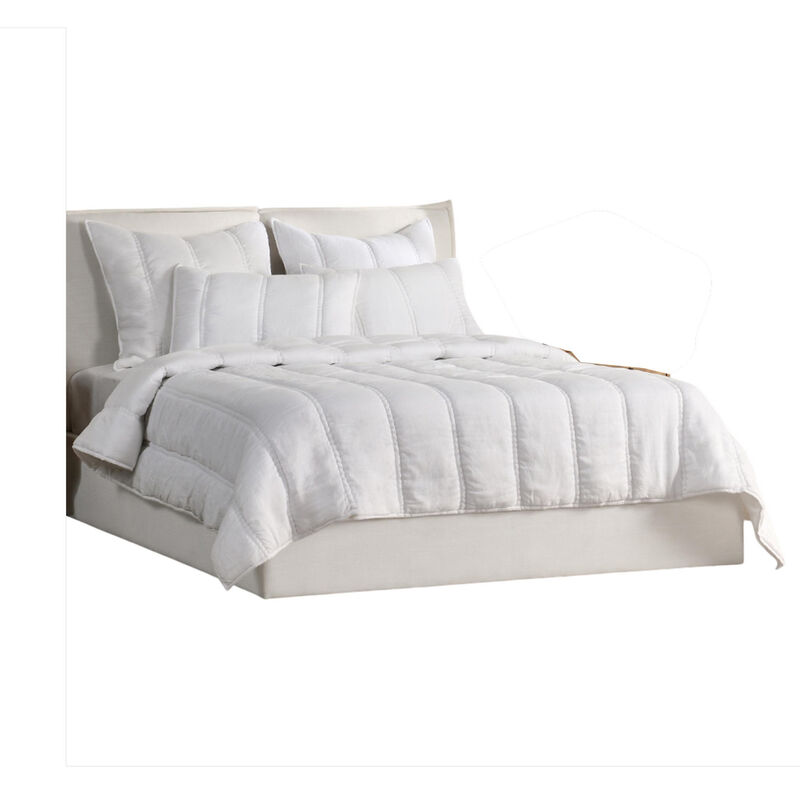 Rawi King Size Quilt, White Sustainable Ramie Cotton, Channel Stitched - Benzara