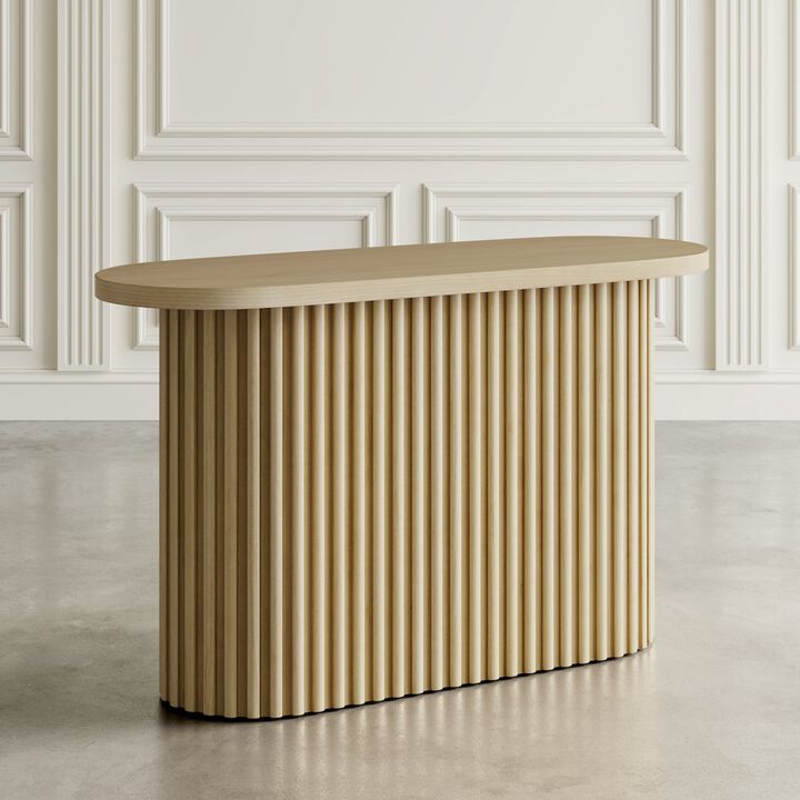 Jofran Auden Oval Mid-Century Modern Fluted Pedestal Base Sofa Console Table