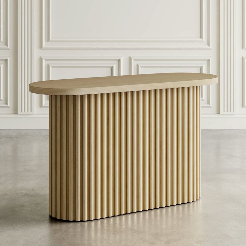 Jofran Auden Oval Mid-Century Modern Fluted Pedestal Base Sofa Console Table