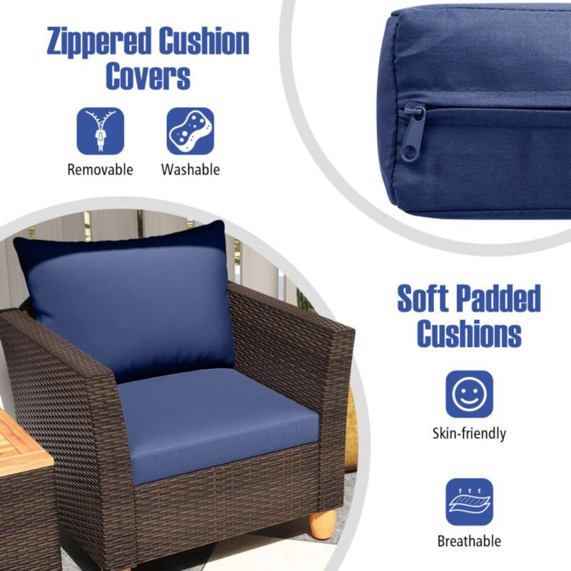 Hivvago 3 Pieces Patio PE Wicker Furniture Set with Cushions and Acacia Wood Storage Coffee Table