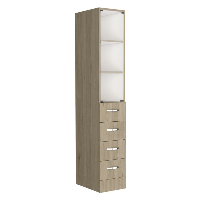 DEPOT E-SHOP Magna Linen Cabinet, Three Shelves, Four Drawers, Light Pine/White