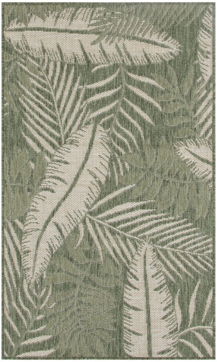HomeRoots 3' X 5' Green And Ivory Palm Leaf Indoor Outdoor Area Rug