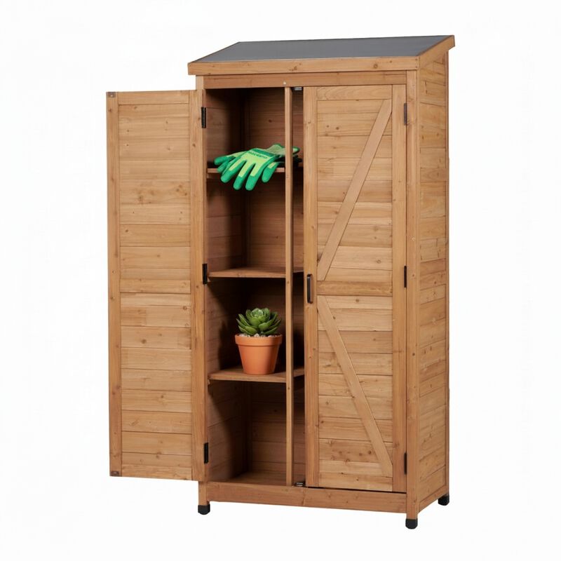 WOW PIONEER Spacious Tall Vertical Outdoor Wooden Storage Shed with Sloped Metal Top for Backyard Garden Patio Lawn Tool and Supply Organization image number 8