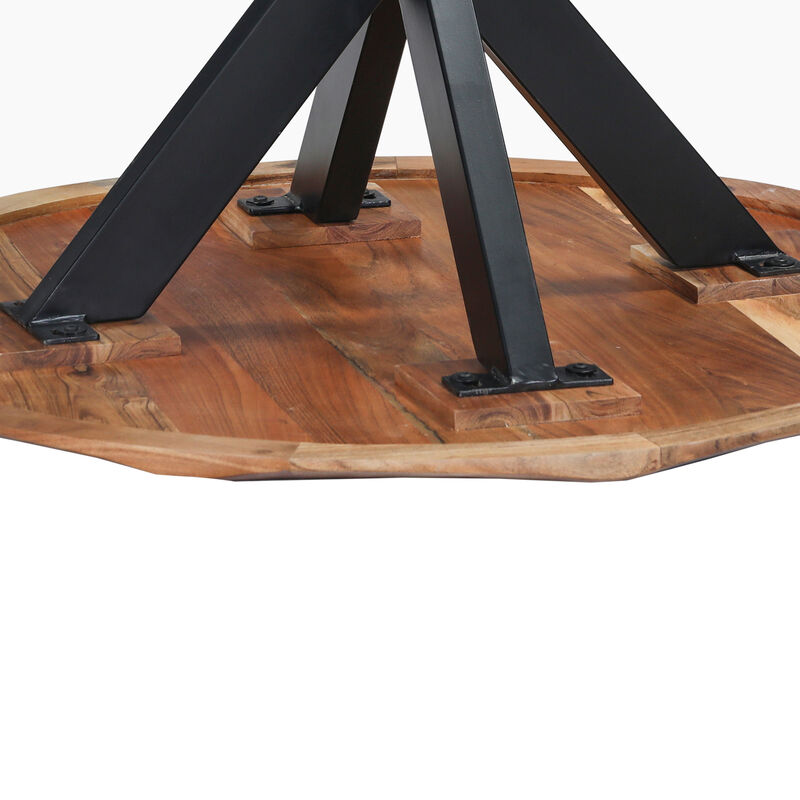 Kuri 41 Inch Handcrafted Live Edge Round Dining Table with a Natural Brown Acacia Wood Top and Black Iron Legs image number 2