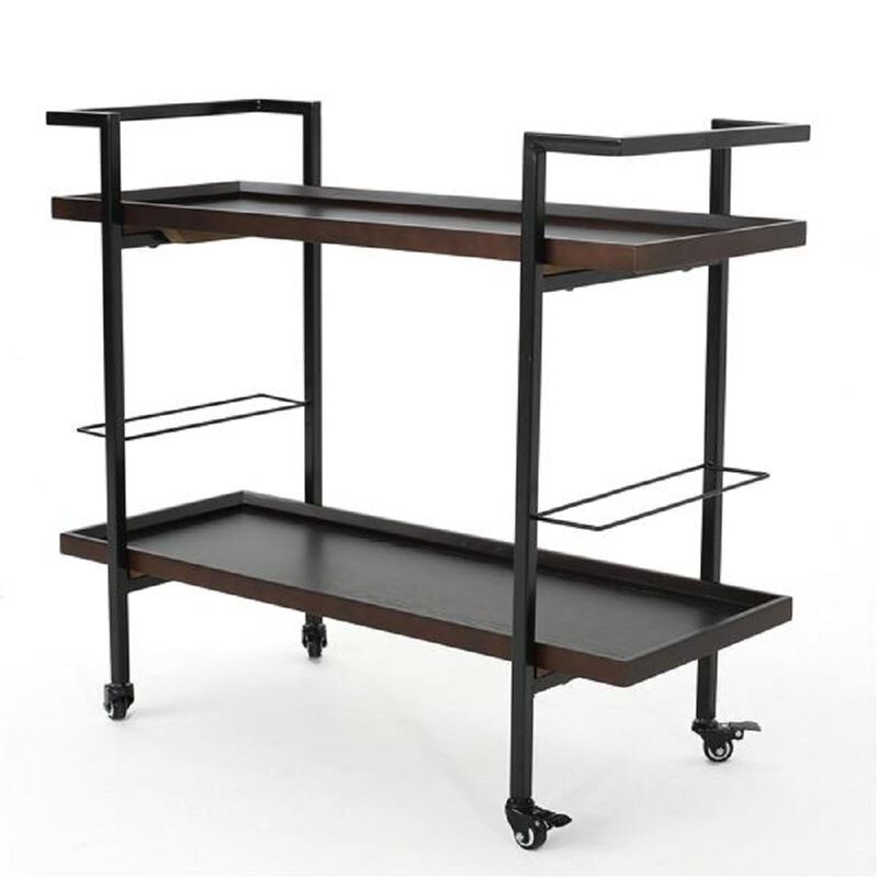 2-Tier Rolling Bar Cart with Wheels, Metal Frame & Glass Shelves