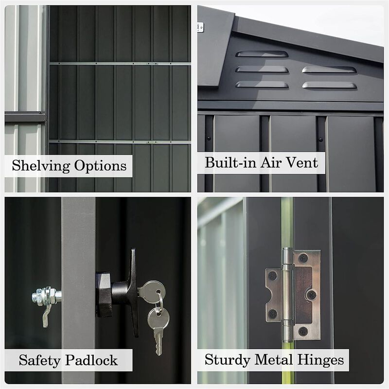 CLIHOME 10x8Ft Outdoor Metal Storage Shed,Patio Galvanized Steel Outdoor Storage Cabinet with Lock image number 3