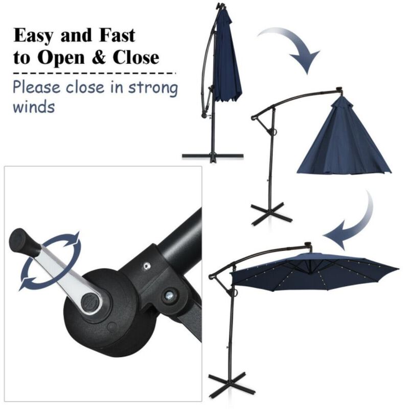 Hivvago 10 Feet 360&deg; Rotation Solar Powered LED Patio Offset Umbrella without Weight Base