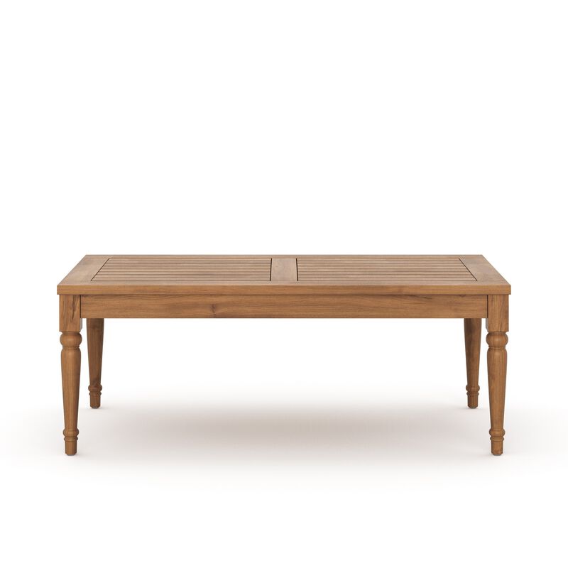 Pena Outdoor Coffee Table, 47 Inch Rectangular Slat Brown Acacia Wood - Benzara