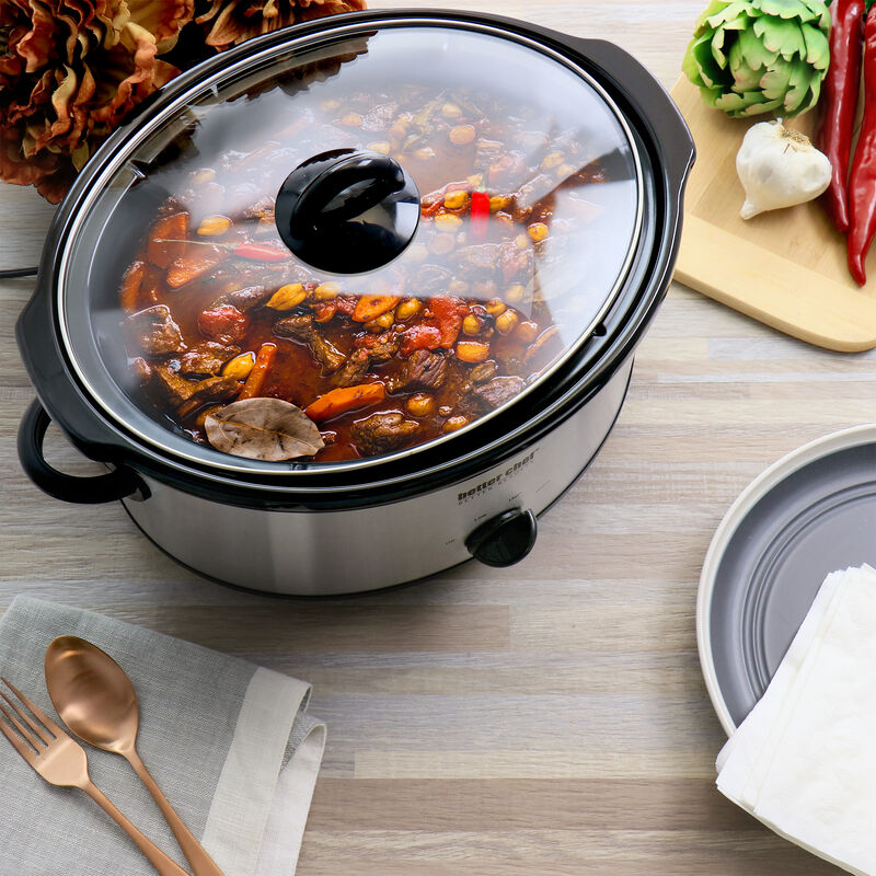 Better Chef 6 Quart Oval Slow Cooker with Removable Stoneware Crock in Stainless Steel