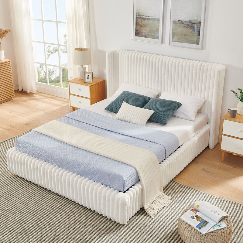 Trible Vertical Striped Upholstered Bed Frame image number 2
