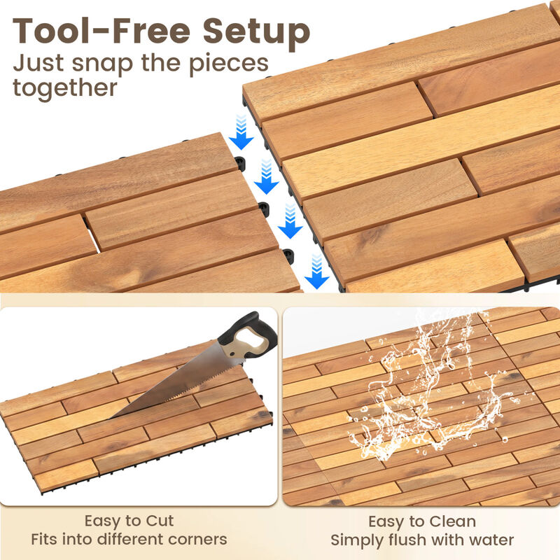 36 Pack Acacia Wood Deck Tiles with Interlocking Design for Balcony and Patio-Natural image number 6