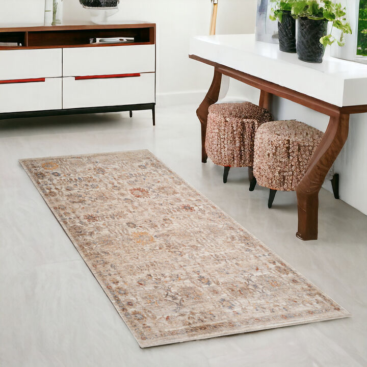 HomeRoots Floral Medallion Runner Rug With Fringe