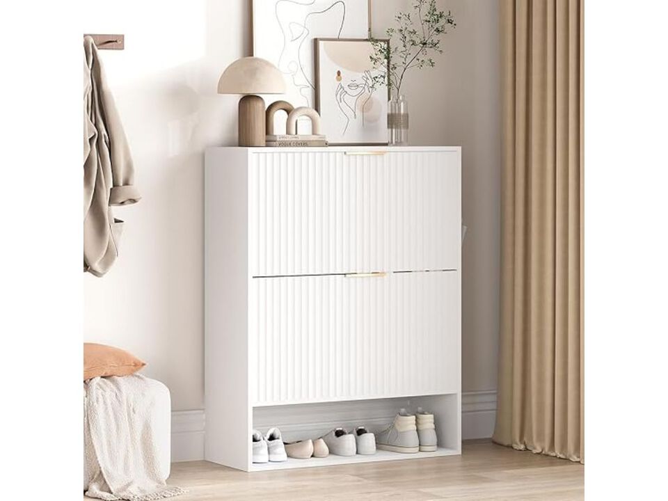 Slim Entryway Shoe Storage Cabinet Flip Drawer White 31 5 Inch