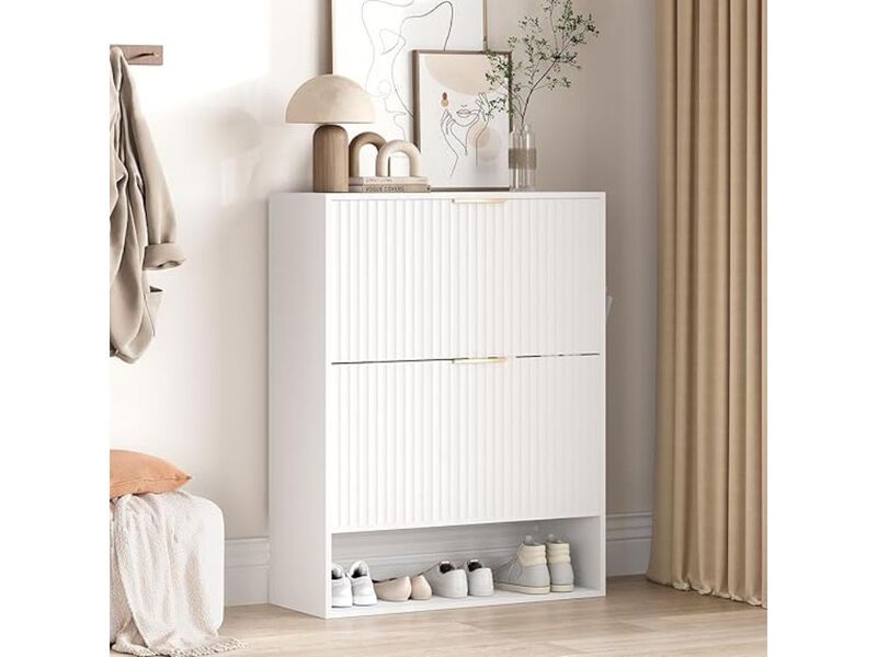 Slim Entryway Shoe Storage Cabinet Flip Drawer White 31 5 Inch image number 1
