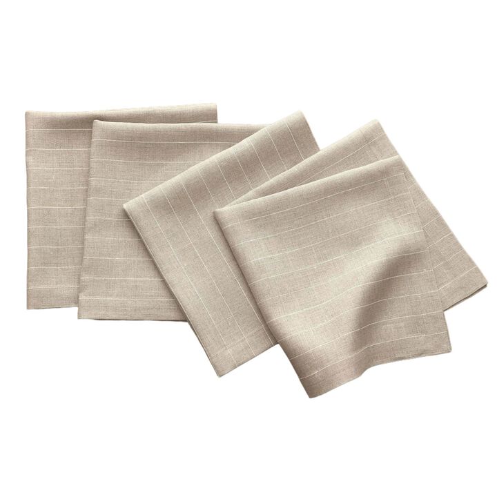 Solino Home 100% Pure Linen Dinner Napkins 20 x 20 Inch Set of 4 - Pinstripe