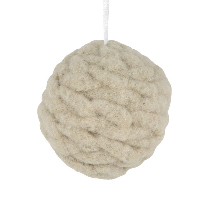 3.75" Beige Woven Yarn Ball Hanging Christmas Ornament