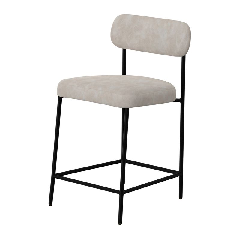 Iffa Counter Height Chair, Open Black Iron, Snow Gray Performance Fabric - Benzara