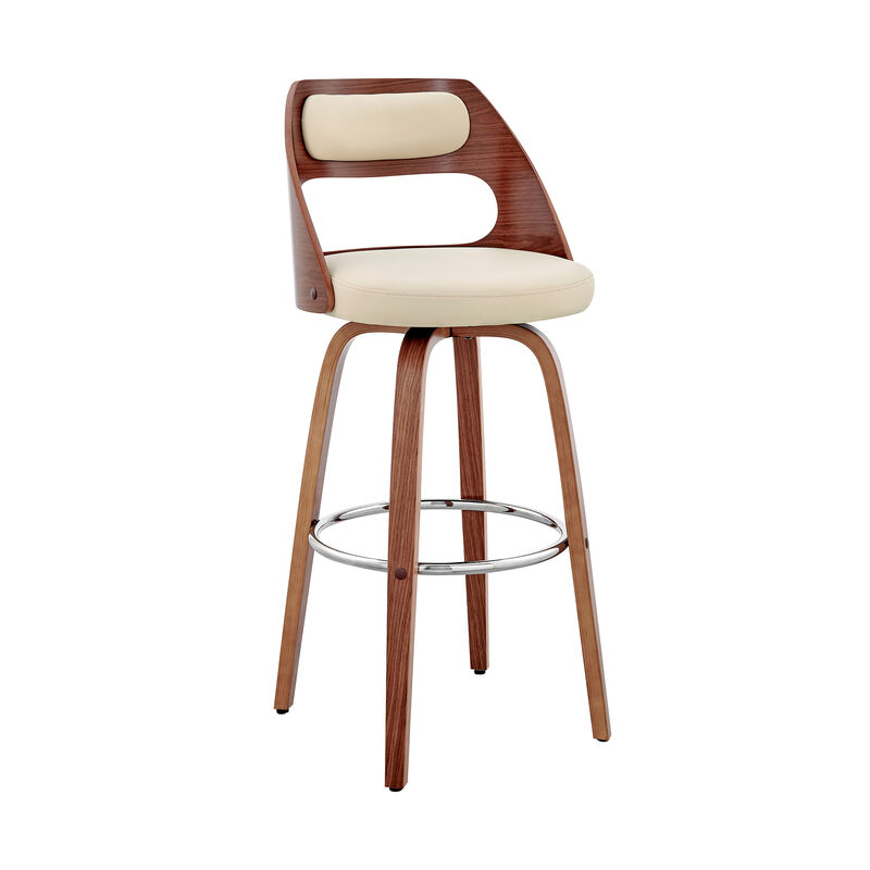 Julius  Gray Faux Leather and Walnut Wood Bar Stool