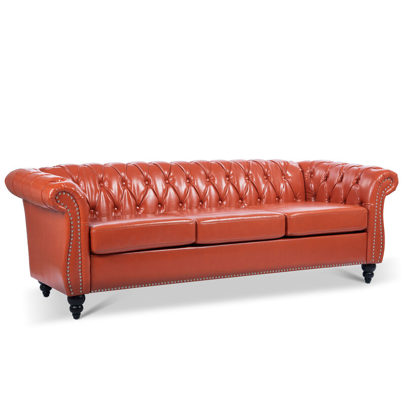 Rolled Arm Chesterfield 3 Seater Sofa.