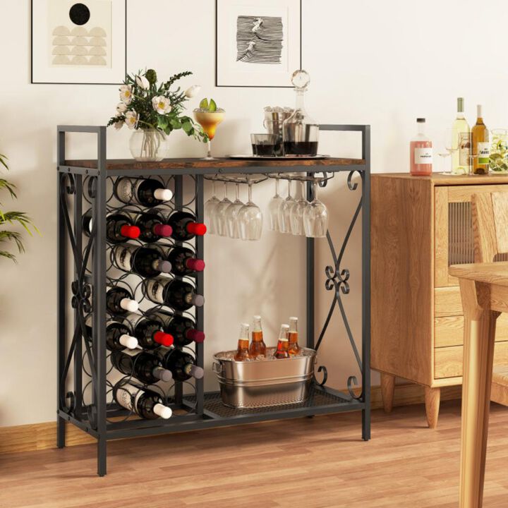 Hivvago 21 Bottle Wine Rack Freestanding Floor Wine Bottle Organizer with Glass Holder-Golden