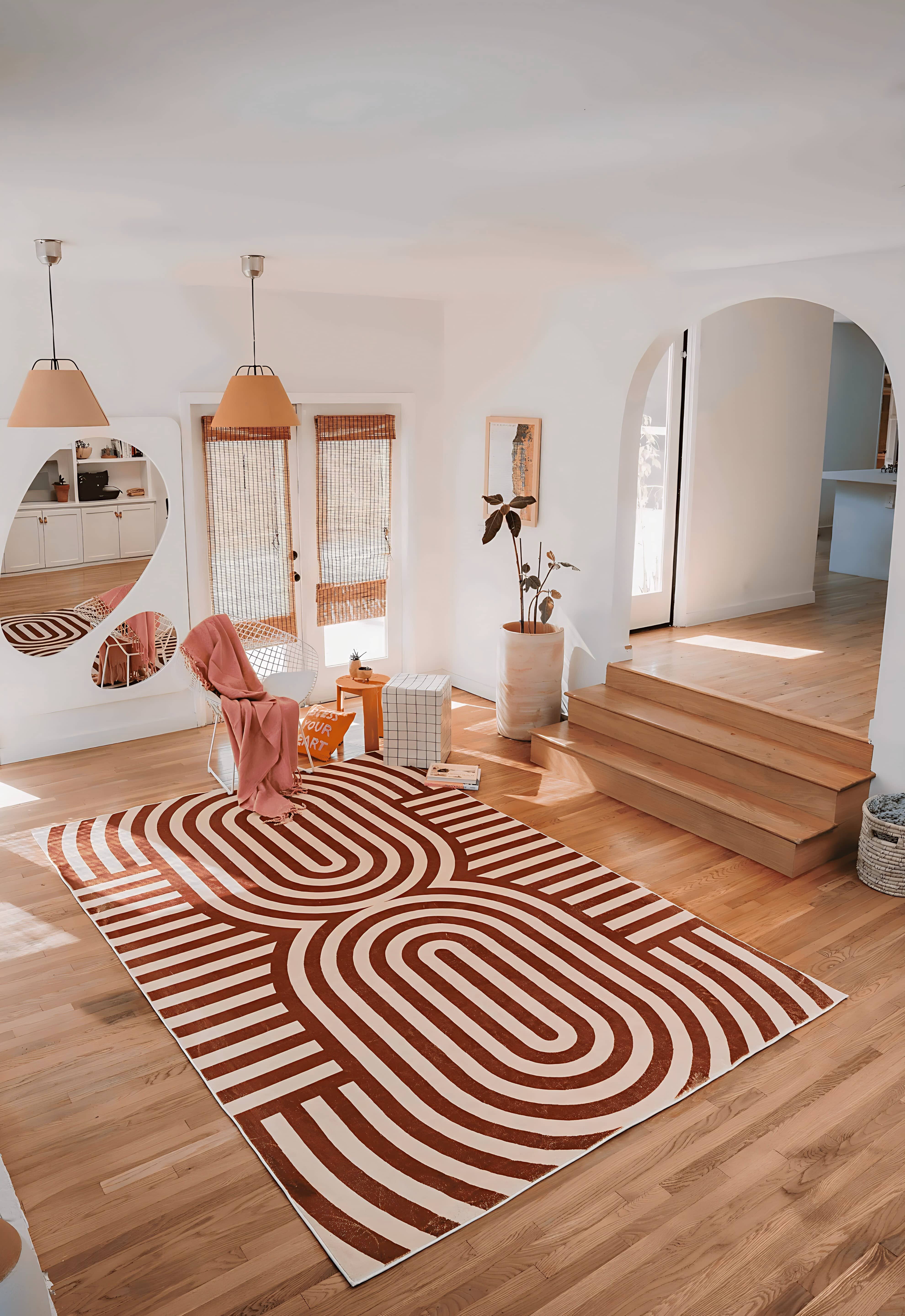 Lany Space 7'x10' Area Rug, Washable Rugs Non-Slip, Curvy Brown
