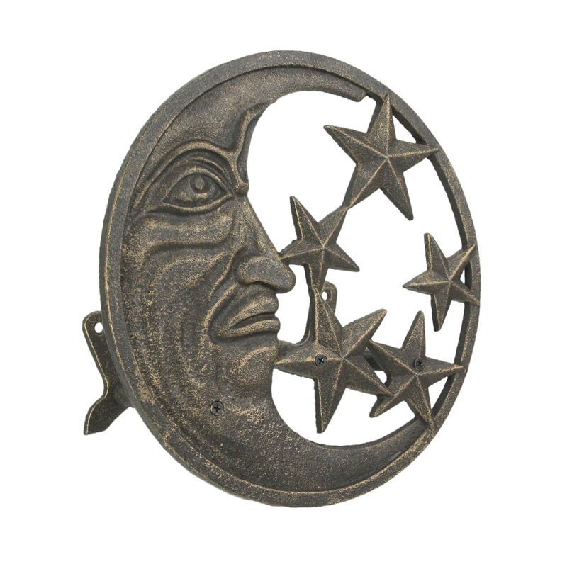 Cast Iron Crescent Moon and Stars Wall Mounted Garden Hose Holder Bronze Finish image number 0