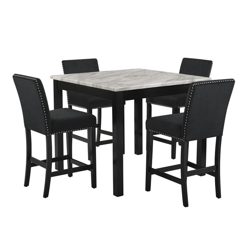 New Classic Furniture Furniture Celeste 5-Piece Faux Marble & Wood Counter Set in Black image number 4