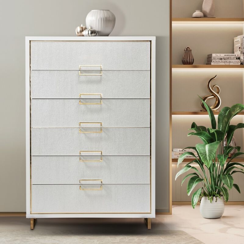 Michael Amini Palm Gate 6-Drawer Chest - Cloud White