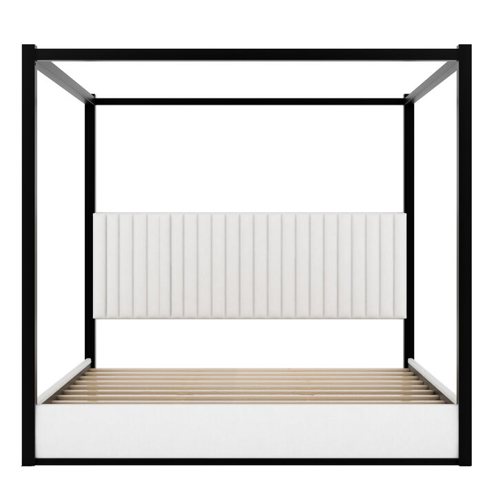 Whisen King Size Upholstered Canopy Platform Bed, Velvet & Metal, 83"x79.3", for Master Bedroom
