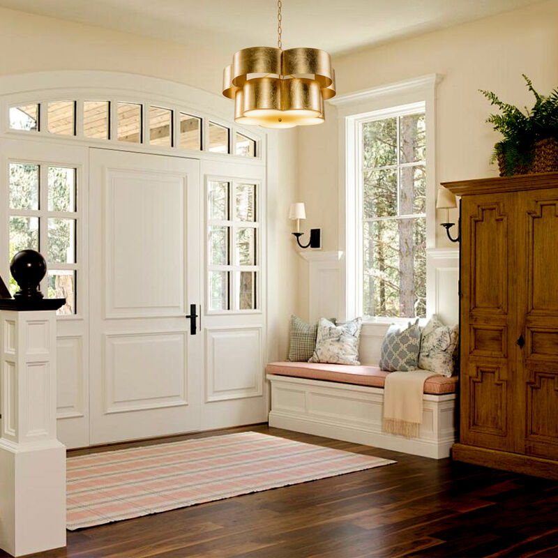 19.7 in. 5-Light 2-Tier Antique Gold Drum Flower Chandelier