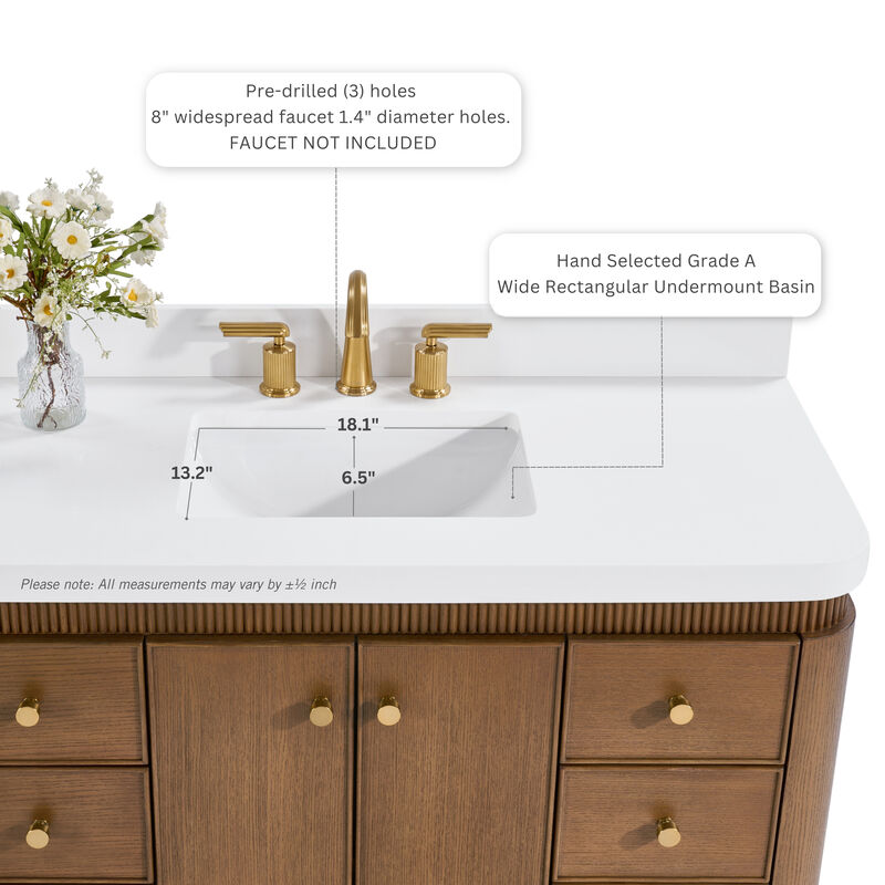 Aston 48 inch Bath Vanity Set in Chestnut Oak Finish with Alpine White Quartz Top image number 3