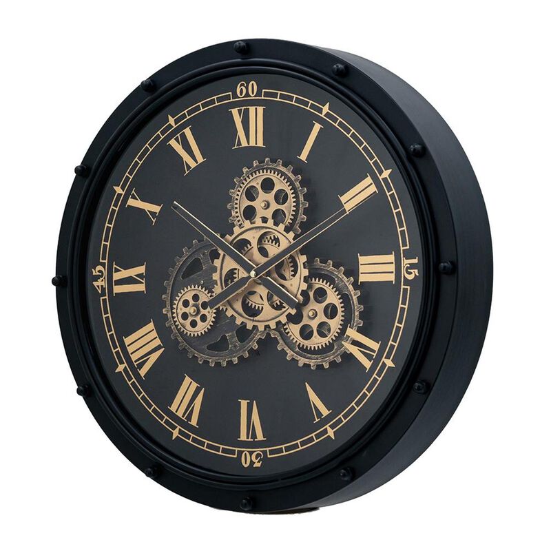 HomeRoots 20" Circle Black and Gold Metal and Glass Analog Wall Clock image number 5