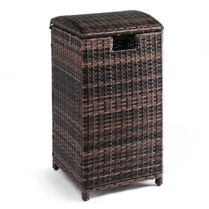 33-Gallon Wicker Patio Trash Bin with Lid, Rattan Outdoor Garbage Can for Backyard or Deck