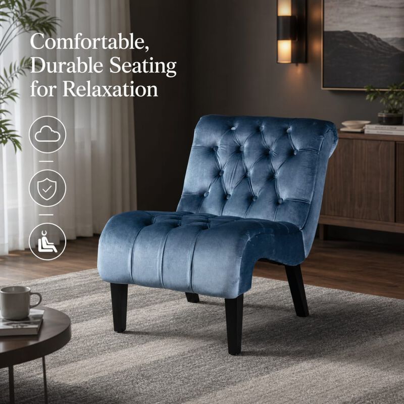 GOODSILO Armless Velvet Upholstered Accent Chair Leisure Chair with Wooden Legs for Living Room, Bedroom, Office, Small Spaces image number 4