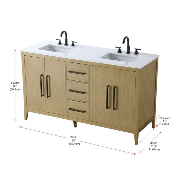 Elegant Kitchen and Bath 60 Inch Double Bathroom Vanity In Honey Brown