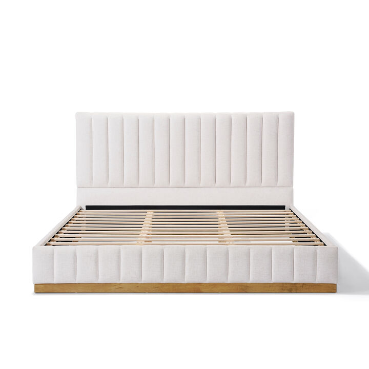 Christopher Knight Home Nathan Modern Linen Upholstered Platform Bed Frame with Vertically Stitched Thick Headboard