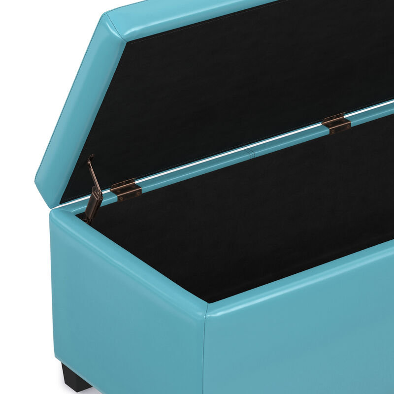 Avalon 48 inch Wide Contemporary Rectangle Storage Ottoman Bench in Soft Blue Vegan Faux Leather, Assembled image number 9