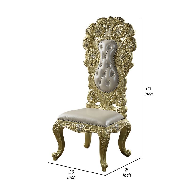 Otis Side Dining Chair Set of 2 Classic Light Gold Tufted Faux Leather - Benzara