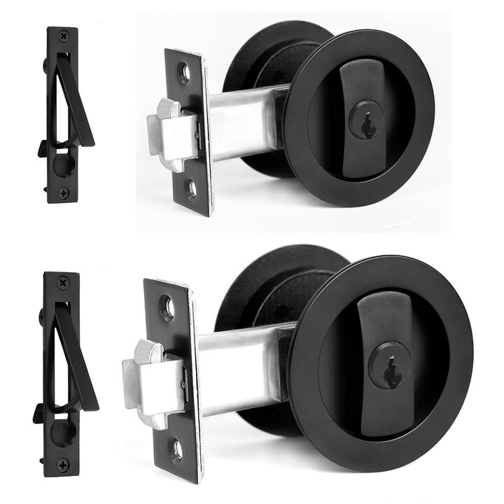 Dontay 2 Pack Pocket Door Lock with Key, Contemporary Entrance Sliding Barn Door Lock Latch, Recessed 2 Sided, 2 3/8"" Backset,
