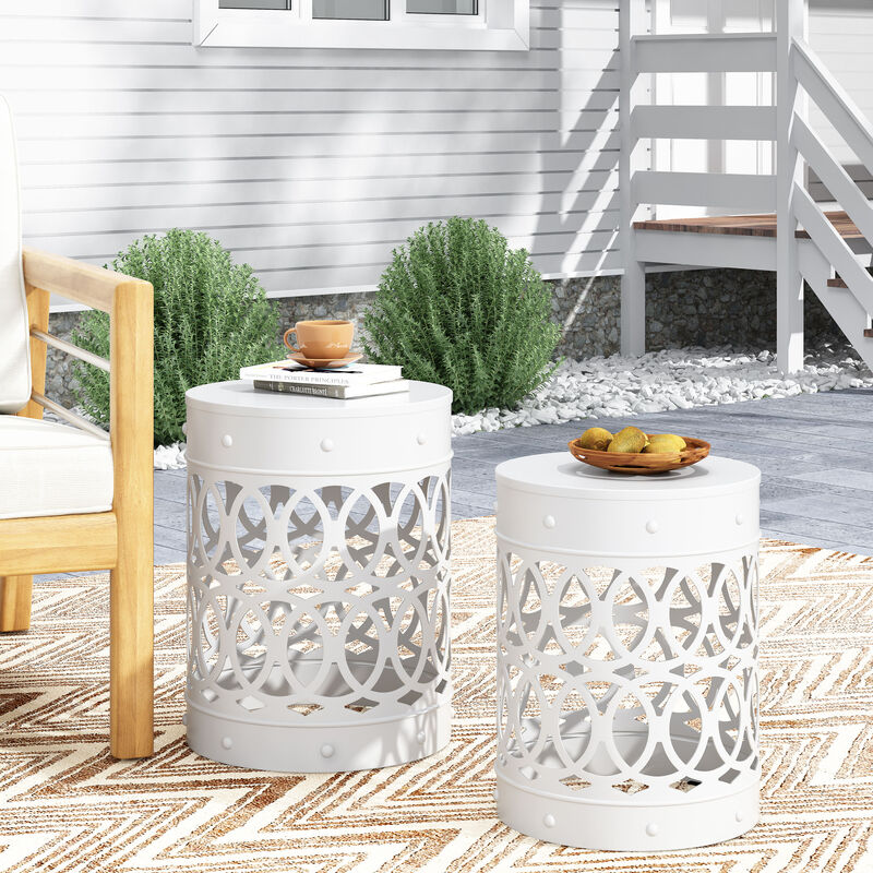 Merax Set of 2 Nesting Cylindrical Side Tables with Iron Cutout Frame image number 2