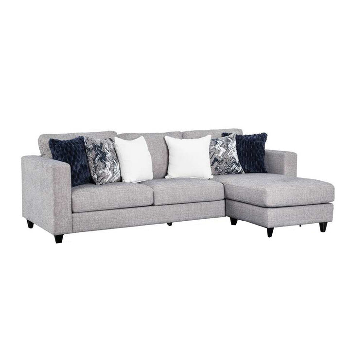 Harie Sectional Sofa with Chaise, 6 Pillow, Light Gray Chenille, 101in - Benzara