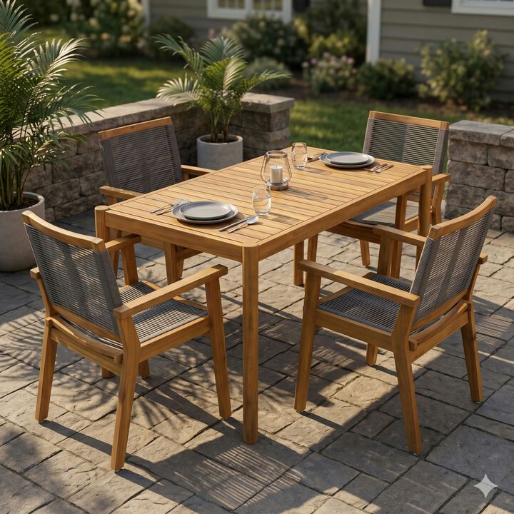 Kekges Outdoor Acacia Wood Dining Set