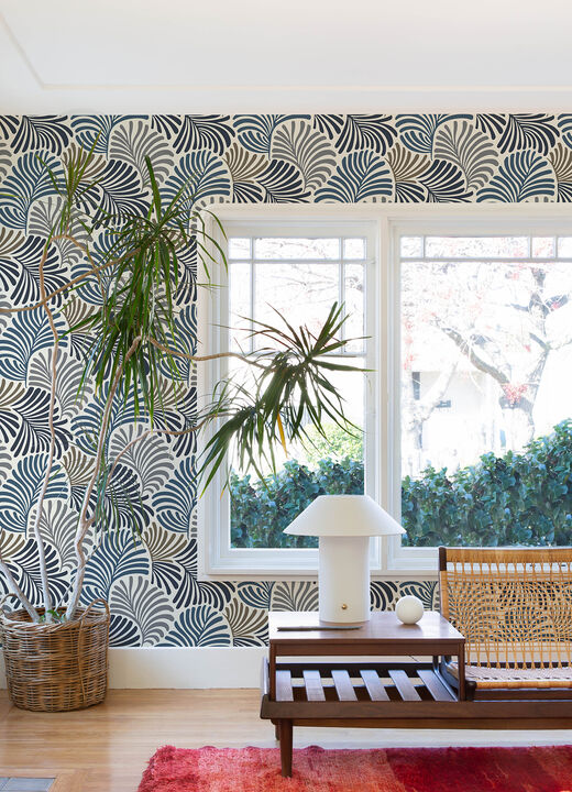 Trousdale Dark Blue Fanning Flora Wallpaper