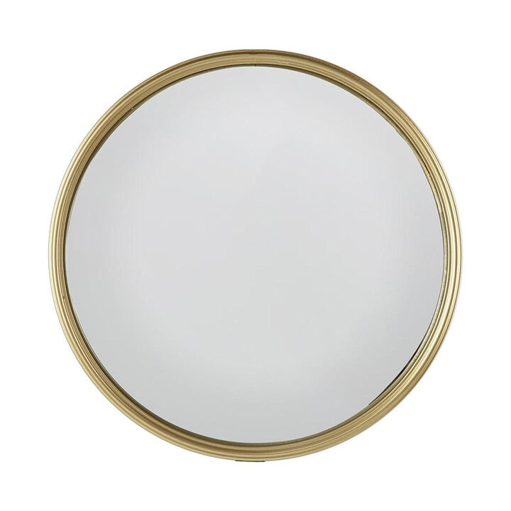 HomeRoots 10" Gold Round Iron Textured Framed Accent Mirror