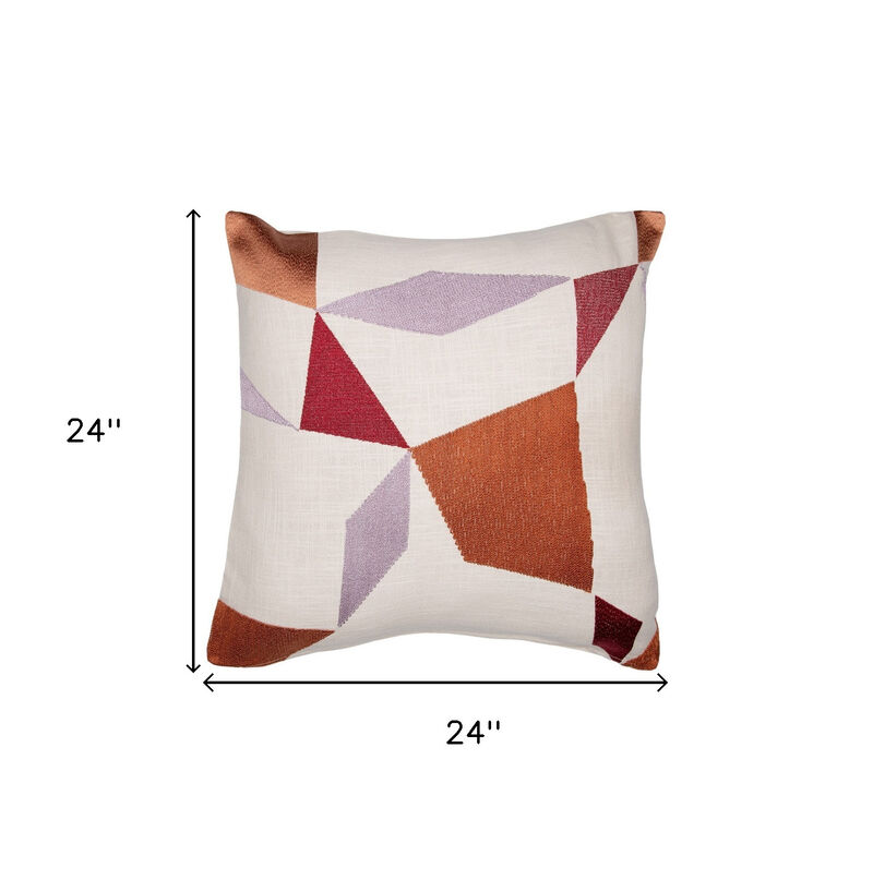 24" Geometric Cotton Blend Throw Pillow with Embroidery image number 6